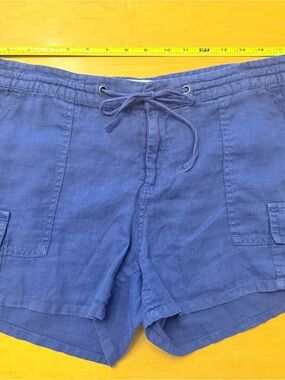 Joie Navy Linen High-Waist Shorts